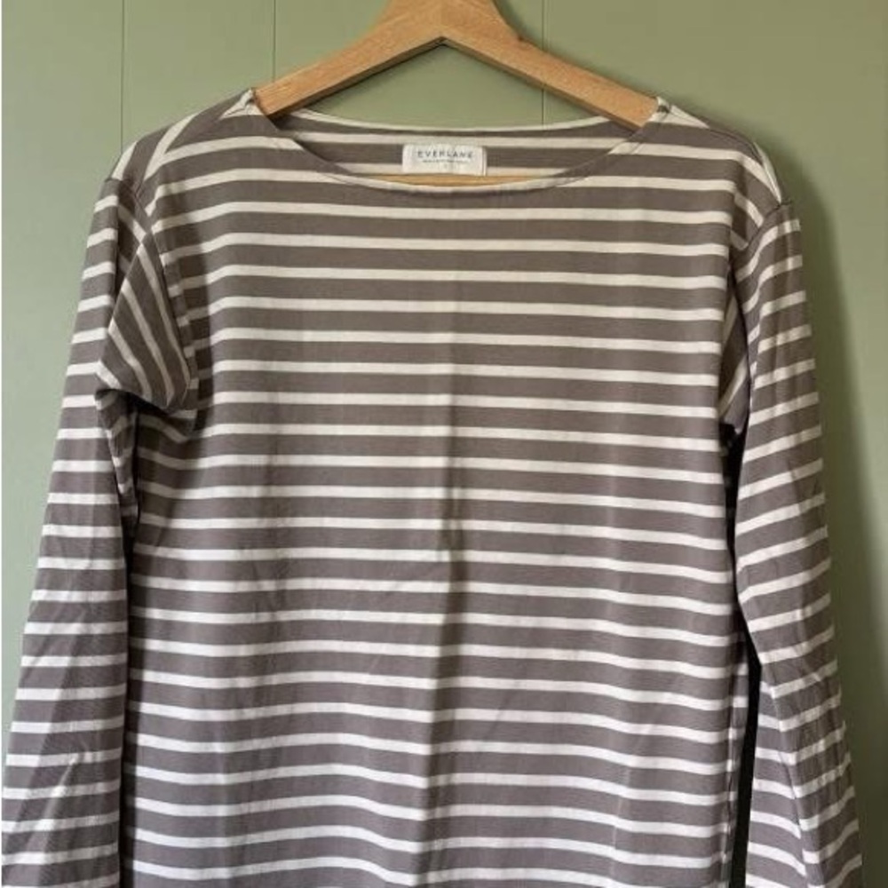 Everlane Gray and White Striped Long Sleeve Tee